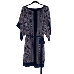 DressBarn Womans 18 Dress Blue Kimono Sleeve Bohemian Knee Length Belted‎ Boho